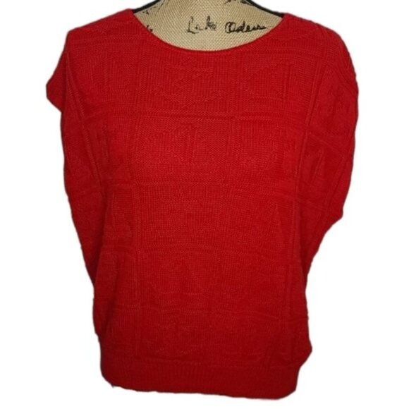 Vintage Red Knit Loose Fit Short Sleeve Sweater - Picture 1 of 9